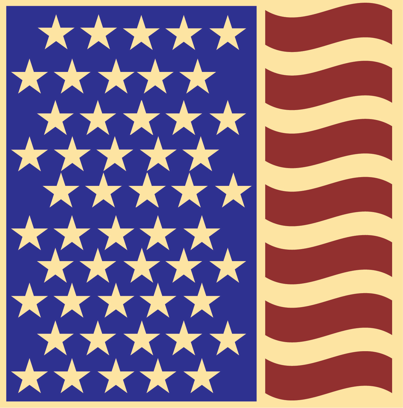 This graphic shows a stylized version of the American Flag. A blue box with 50 stars is positioned next to red stripes.