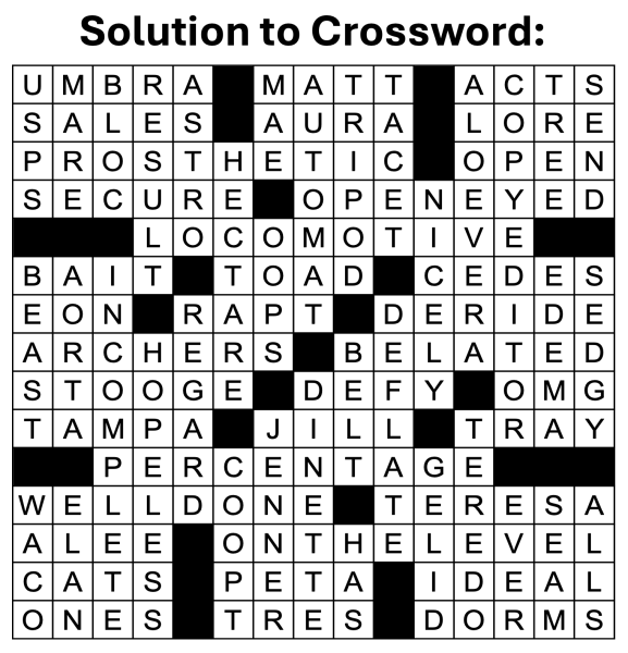 Answers to the crossword puzzle featured in The Washtenaw Voice's March 18, 2025 edition.