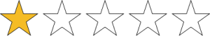 A graphic with yellow stars picturing a 1 out of 5 star rating.
