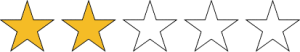 A graphic with yellow stars picturing a 2 out of 5 star rating.