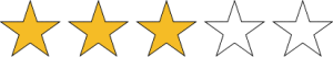 A graphic with yellow stars picturing a 3 out of 5 star rating.