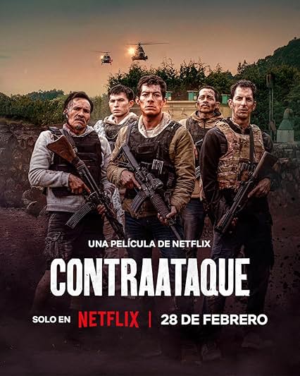 Movie poster for the film "Counterstrike". It features 5 armored men holding guns and the text "Contraataque".