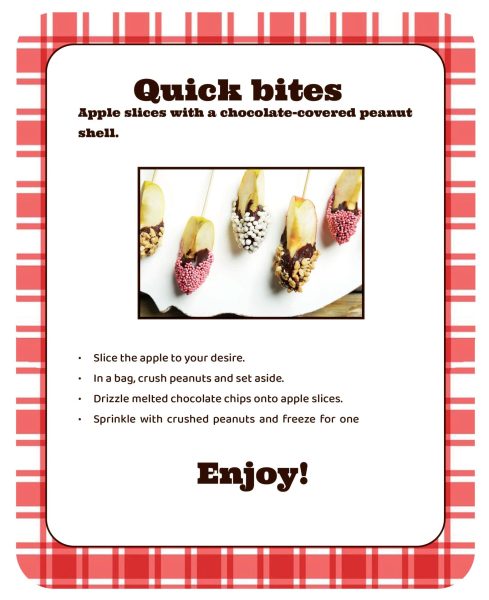 A graphic recipe card for the chocolate and peanut butter covered apples.