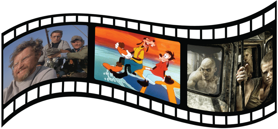 A graphic showing stills from the three featured movies within a film strip.