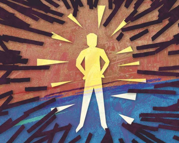 Illustration of a figure surrounded by sharp lines symbolizing stress and anxiety.
